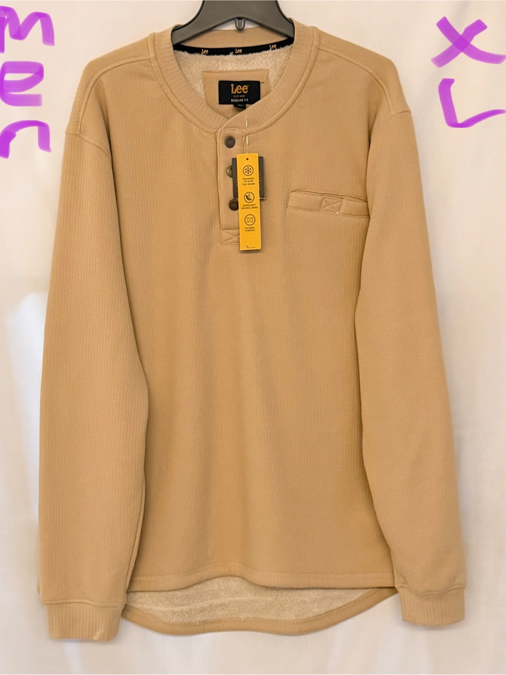 Lee Men’s Beige Long-Sleeve Henley Thermal Shirt